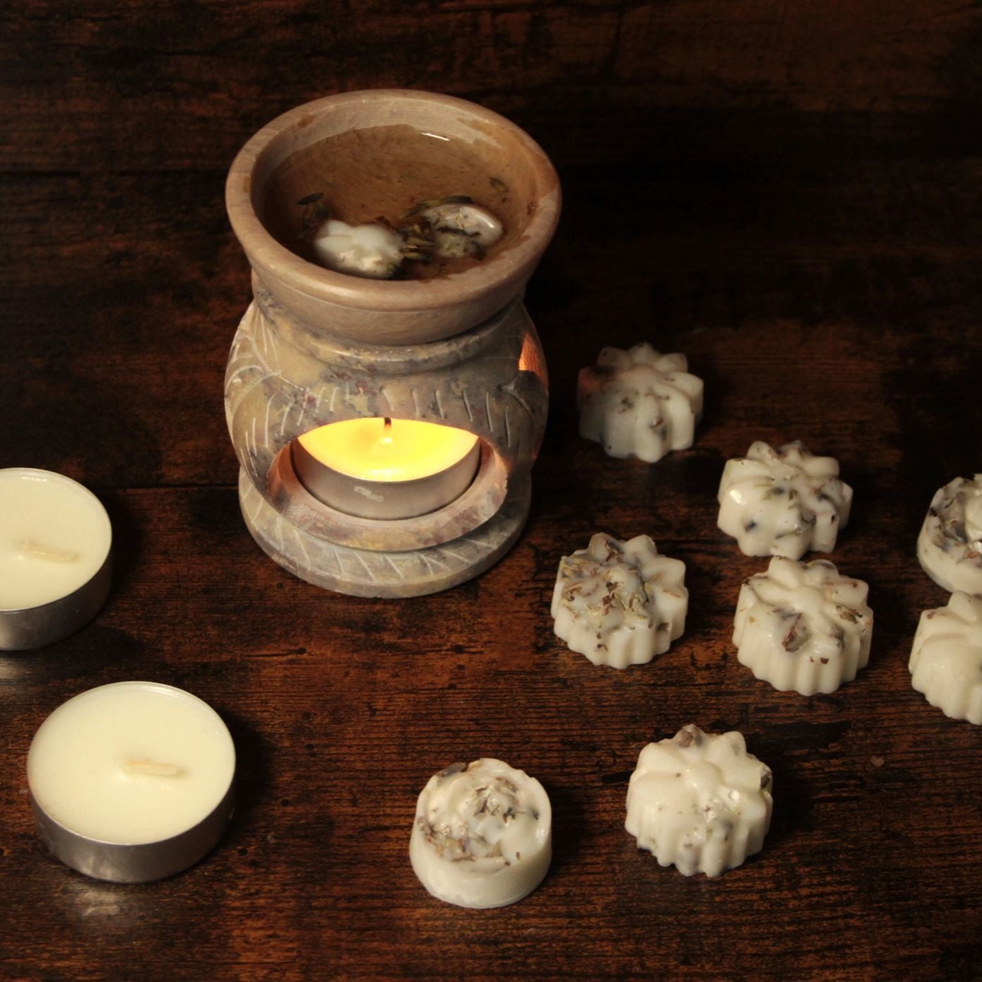 Kit de Aromaterapia con Quemador de Esteatita Gris y Ceras Derretibles