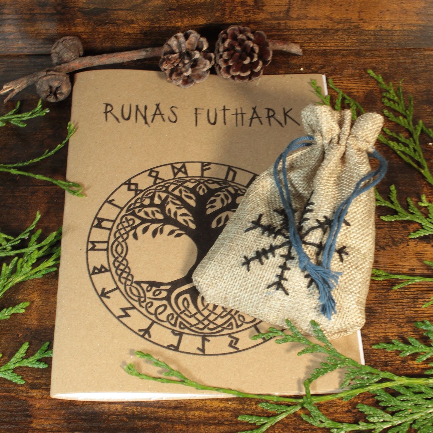 Runas Vikingas Futhark de Ágata Negra – Kit Completo