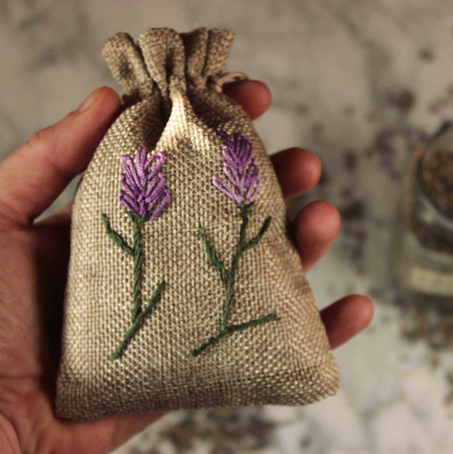 LAVENDER bag made of linen and hemp, embroidered and sewn by hand. Own harvest, Galicia. Calm, helps with insomnia, anxiety and stress